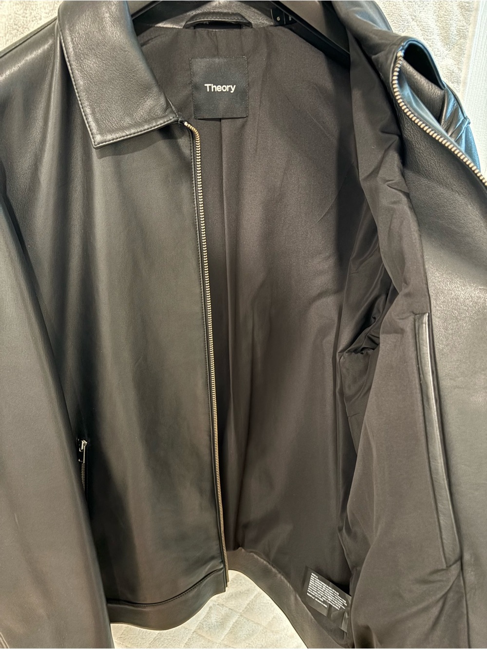 Theory Black Leather Zip Bomber Jacket - Picture 7 of 8